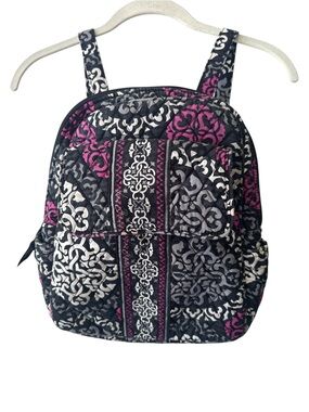 💗Vera Bradley Quilted Cotton Backpack Black Gray Pink Floral Travel Bag
